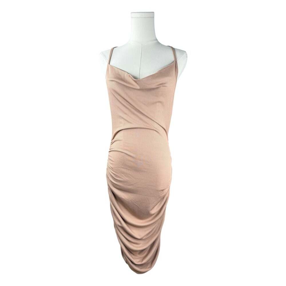 SHEIN Ribbed Cowl Neck Bodycon Midi Dress Ruched Sides Sz. M
